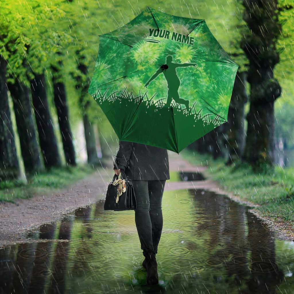 Custom Disc Golf Umbrella with Green Tie Dye Basket and Player Silhouette - Wonder Print Shop