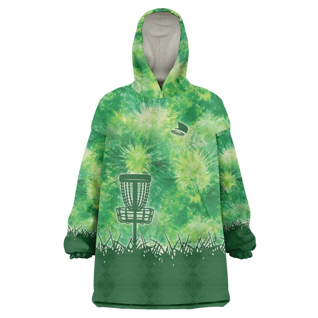 Custom Disc Golf Wearable Blanket Hoodie with Green Tie Dye Basket and Player Silhouette - Wonder Print Shop