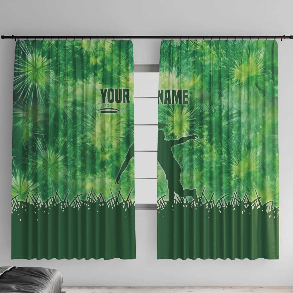 Custom Disc Golf Window Curtain with Green Tie Dye Basket and Player Silhouette - Wonder Print Shop