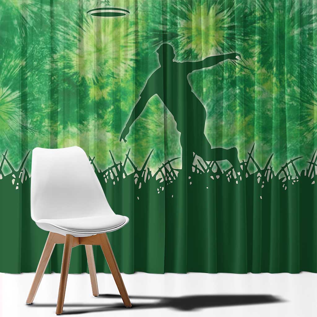 Custom Disc Golf Window Curtain with Green Tie Dye Basket and Player Silhouette - Wonder Print Shop