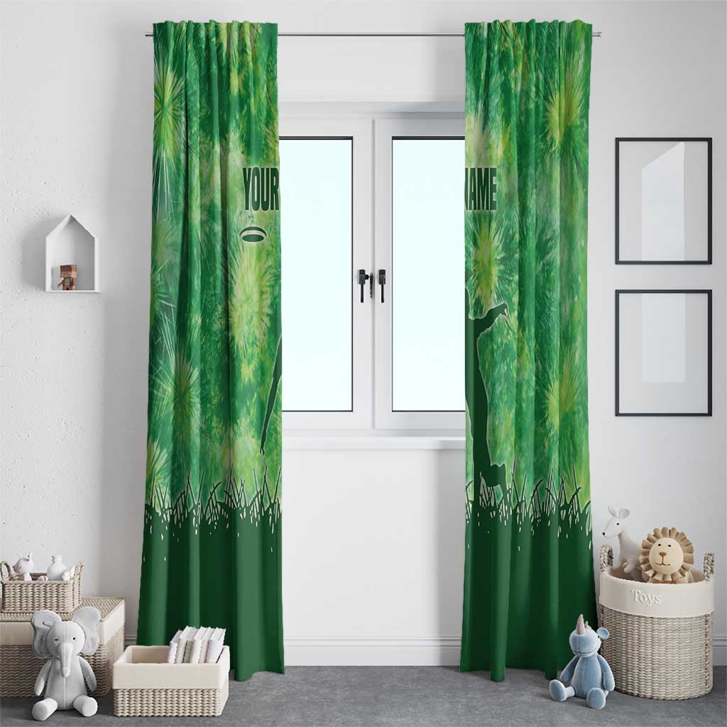 Custom Disc Golf Window Curtain with Green Tie Dye Basket and Player Silhouette - Wonder Print Shop