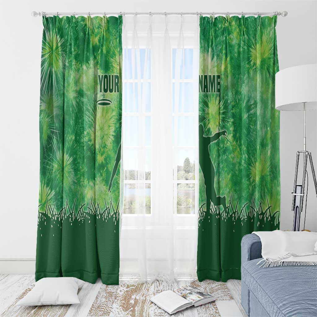 Custom Disc Golf Window Curtain with Green Tie Dye Basket and Player Silhouette - Wonder Print Shop