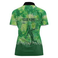 Custom Disc Golf Women Polo Shirt with Green Tie Dye Basket and Player Silhouette - Wonder Print Shop