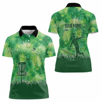 Custom Disc Golf Women Polo Shirt with Green Tie Dye Basket and Player Silhouette - Wonder Print Shop