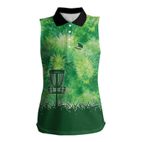 Custom Disc Golf Women Sleeveless Polo Shirt with Green Tie Dye Basket and Player Silhouette - Wonder Print Shop