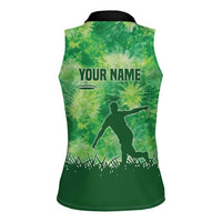 Custom Disc Golf Women Sleeveless Polo Shirt with Green Tie Dye Basket and Player Silhouette - Wonder Print Shop