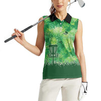 Custom Disc Golf Women Sleeveless Polo Shirt with Green Tie Dye Basket and Player Silhouette - Wonder Print Shop