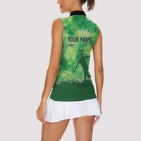 Custom Disc Golf Women Sleeveless Polo Shirt with Green Tie Dye Basket and Player Silhouette - Wonder Print Shop