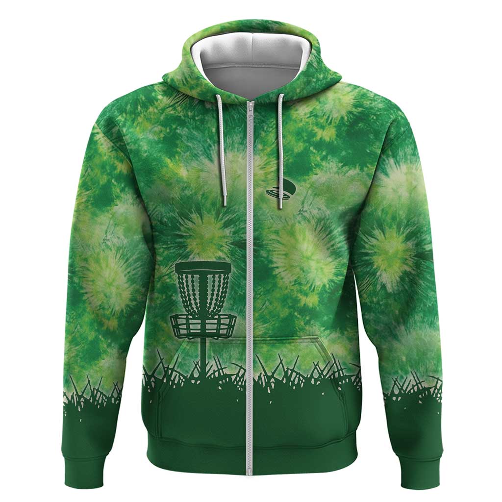 Custom Disc Golf Zip Hoodie with Green Tie Dye Basket and Player Silhouette - Wonder Print Shop