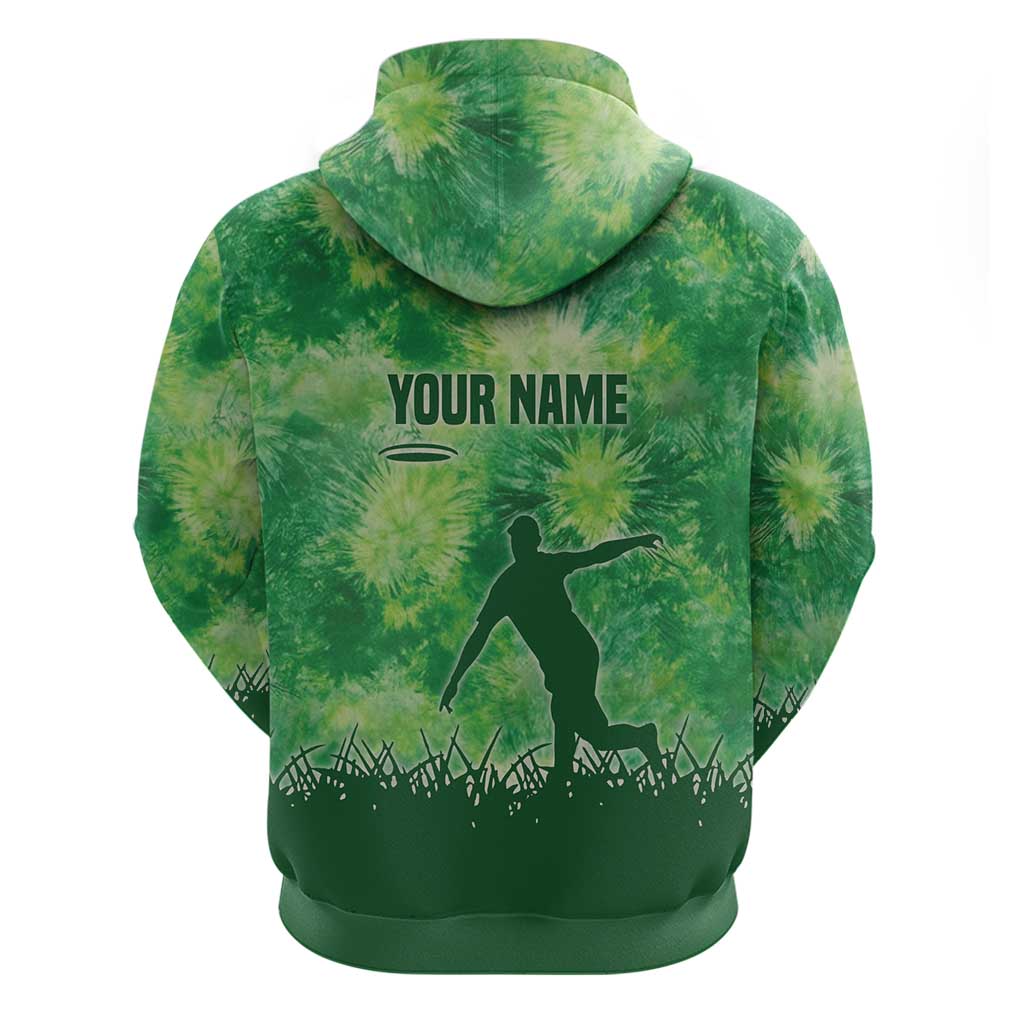 Custom Disc Golf Zip Hoodie with Green Tie Dye Basket and Player Silhouette - Wonder Print Shop