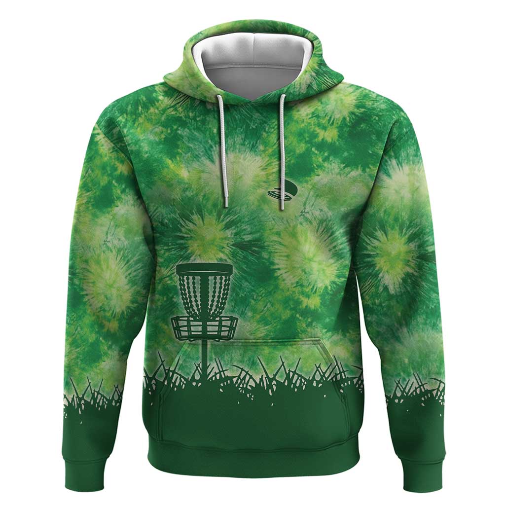 Custom Disc Golf Zip Hoodie with Green Tie Dye Basket and Player Silhouette - Wonder Print Shop