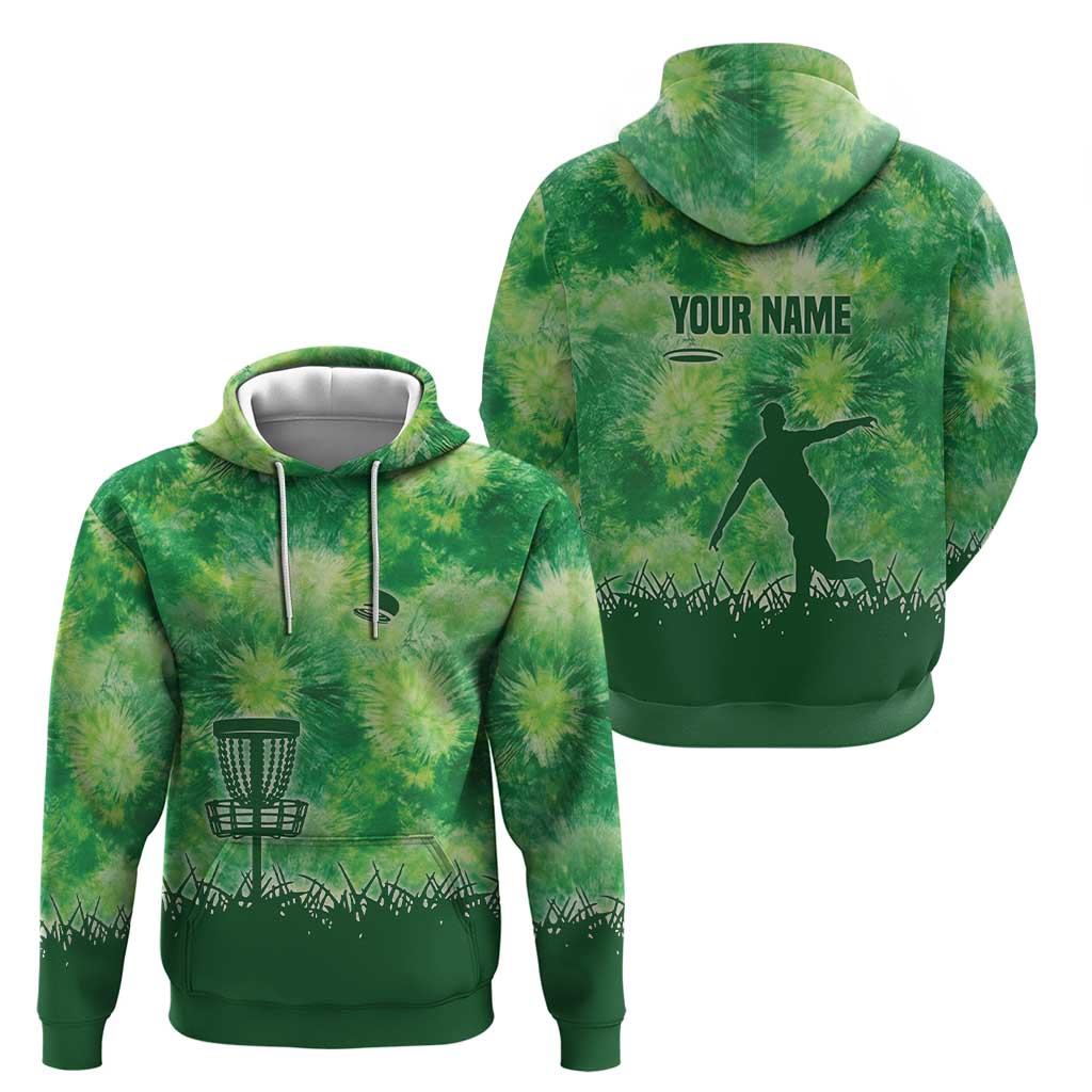 Custom Disc Golf Zip Hoodie with Green Tie Dye Basket and Player Silhouette - Wonder Print Shop