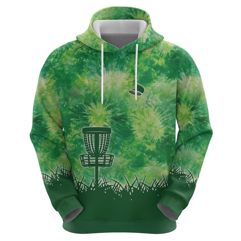Custom Disc Golf Zip Hoodie with Green Tie Dye Basket and Player Silhouette - Wonder Print Shop