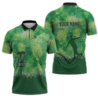 Custom Disc Golf Zipper Polo Shirt with Green Tie Dye Basket and Player Silhouette - Wonder Print Shop