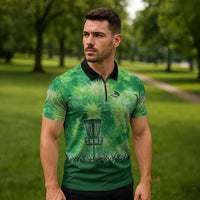 Custom Disc Golf Zipper Polo Shirt with Green Tie Dye Basket and Player Silhouette - Wonder Print Shop