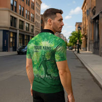 Custom Disc Golf Zipper Polo Shirt with Green Tie Dye Basket and Player Silhouette - Wonder Print Shop
