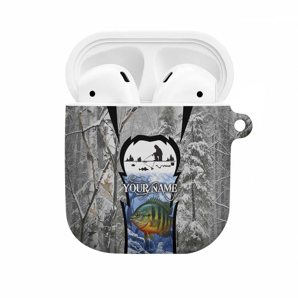 Custom Bluegill Ice Fishing Winter Camo AirPods Case with Snowy Forest Background Colorful Fish - Wonder Print Shop