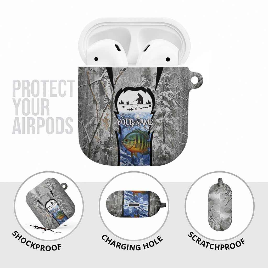 Custom Bluegill Ice Fishing Winter Camo AirPods Case with Snowy Forest Background Colorful Fish - Wonder Print Shop