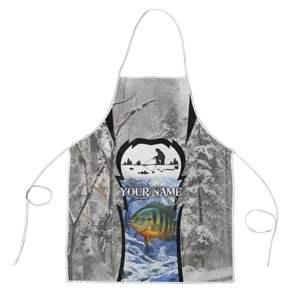 Custom Bluegill Ice Fishing Winter Camo Apron with Snowy Forest Background Colorful Fish - Wonder Print Shop