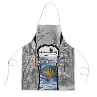 Custom Bluegill Ice Fishing Winter Camo Apron with Snowy Forest Background Colorful Fish - Wonder Print Shop