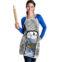 Custom Bluegill Ice Fishing Winter Camo Apron with Snowy Forest Background Colorful Fish - Wonder Print Shop