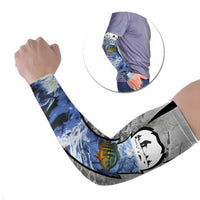Custom Bluegill Ice Fishing Winter Camo Arm Sleeves with Snowy Forest Background Colorful Fish - Wonder Print Shop