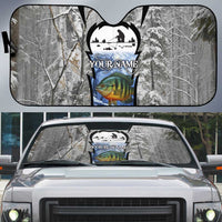 Custom Bluegill Ice Fishing Winter Camo Auto Sun Shade with Snowy Forest Background Colorful Fish - Wonder Print Shop