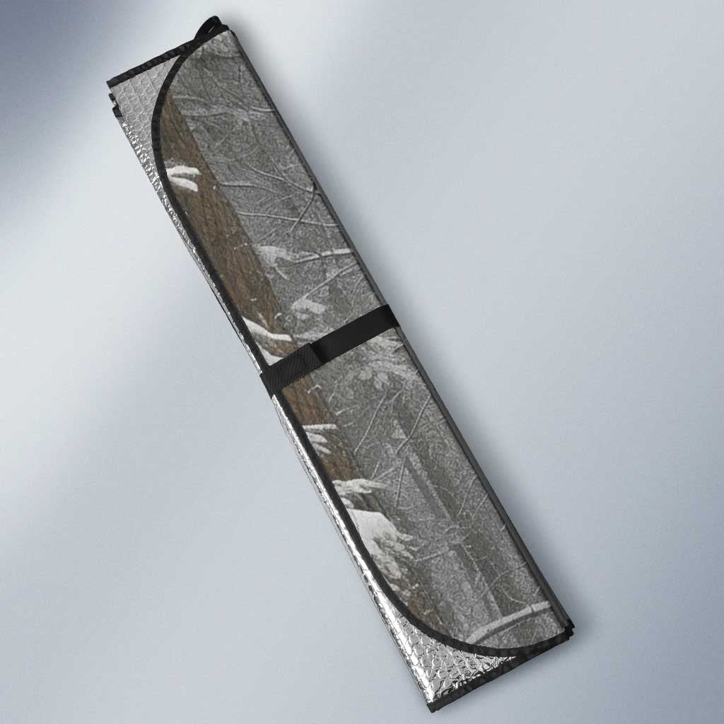 Custom Bluegill Ice Fishing Winter Camo Auto Sun Shade with Snowy Forest Background Colorful Fish - Wonder Print Shop