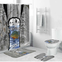 Custom Bluegill Ice Fishing Winter Camo Bathroom Set with Snowy Forest Background Colorful Fish - Wonder Print Shop