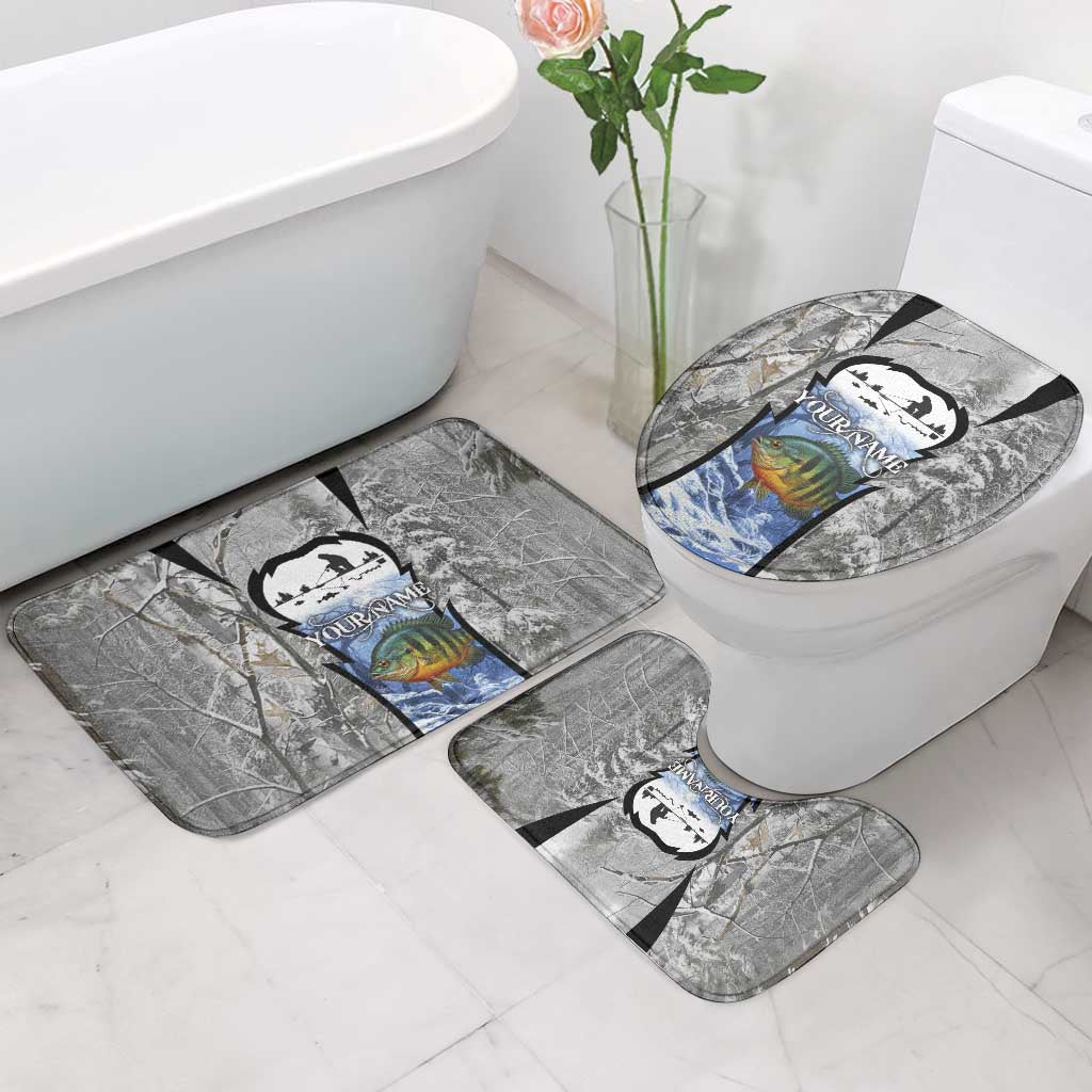 Custom Bluegill Ice Fishing Winter Camo Bathroom Set with Snowy Forest Background Colorful Fish - Wonder Print Shop