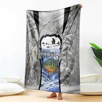 Custom Bluegill Ice Fishing Winter Camo Blanket with Snowy Forest Background Colorful Fish - Wonder Print Shop