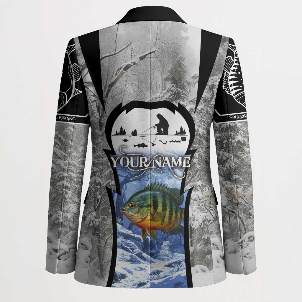 Custom Bluegill Ice Fishing Winter Camo Blazer with Snowy Forest Background Colorful Fish - Wonder Print Shop
