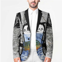 Custom Bluegill Ice Fishing Winter Camo Blazer with Snowy Forest Background Colorful Fish - Wonder Print Shop