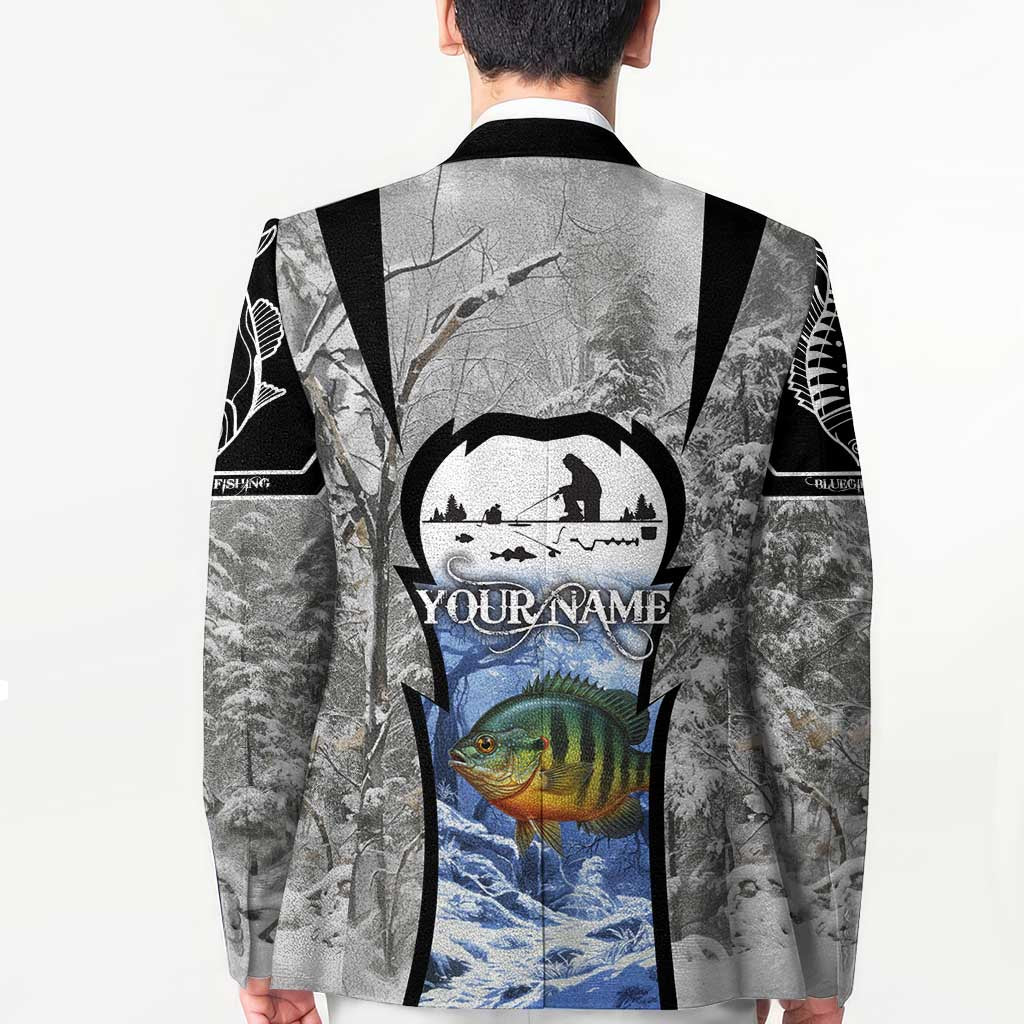 Custom Bluegill Ice Fishing Winter Camo Blazer with Snowy Forest Background Colorful Fish - Wonder Print Shop