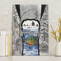 Custom Bluegill Ice Fishing Winter Camo Canvas Wall Art with Snowy Forest Background Colorful Fish - Wonder Print Shop