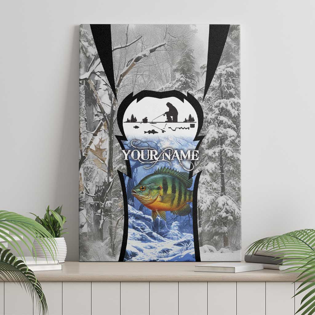Custom Bluegill Ice Fishing Winter Camo Canvas Wall Art with Snowy Forest Background Colorful Fish - Wonder Print Shop