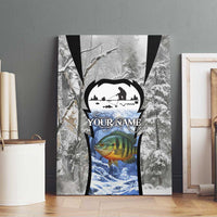 Custom Bluegill Ice Fishing Winter Camo Canvas Wall Art with Snowy Forest Background Colorful Fish - Wonder Print Shop
