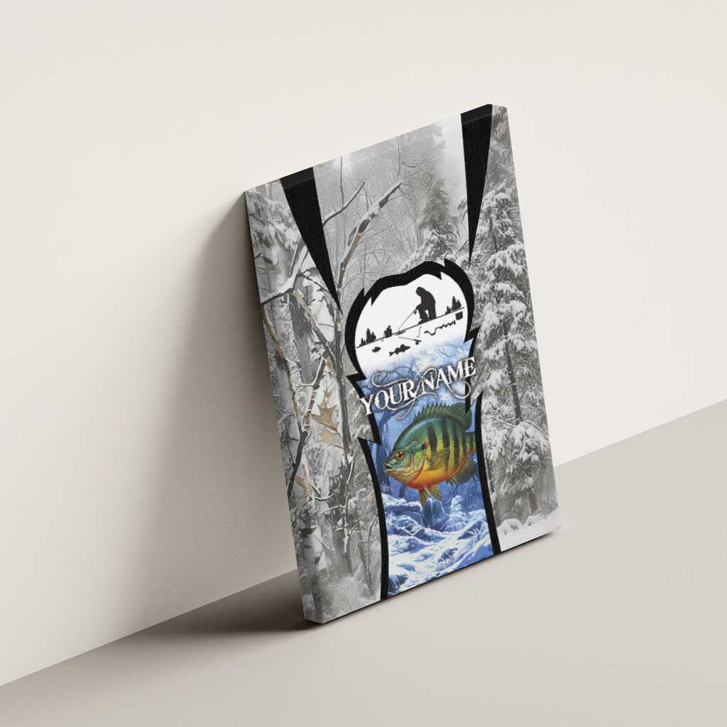 Custom Bluegill Ice Fishing Winter Camo Canvas Wall Art with Snowy Forest Background Colorful Fish - Wonder Print Shop