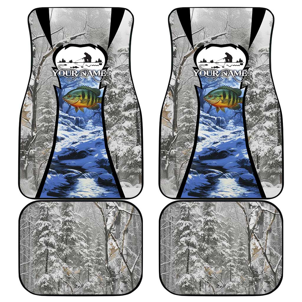 Custom Bluegill Ice Fishing Winter Camo Car Mats with Snowy Forest Background Colorful Fish - Wonder Print Shop