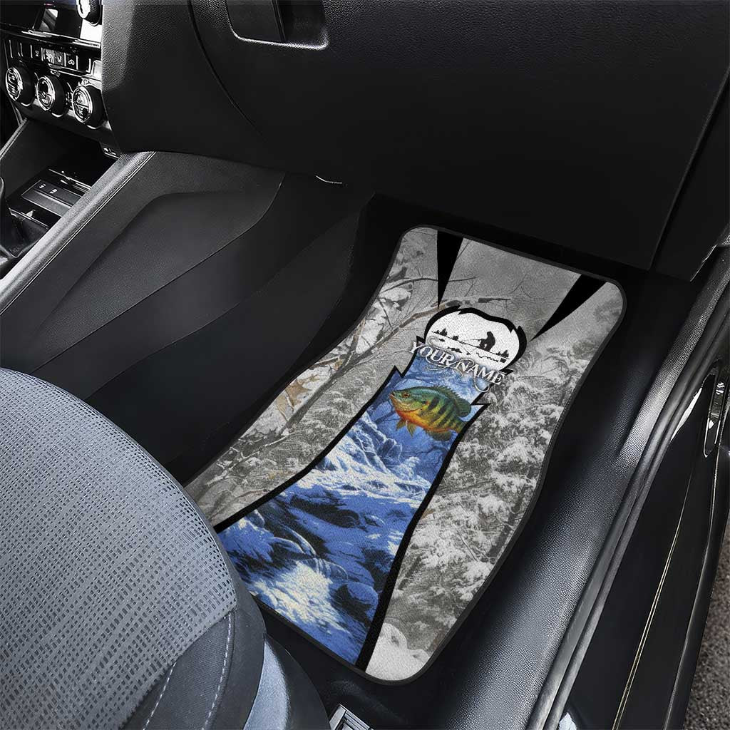 Custom Bluegill Ice Fishing Winter Camo Car Mats with Snowy Forest Background Colorful Fish - Wonder Print Shop
