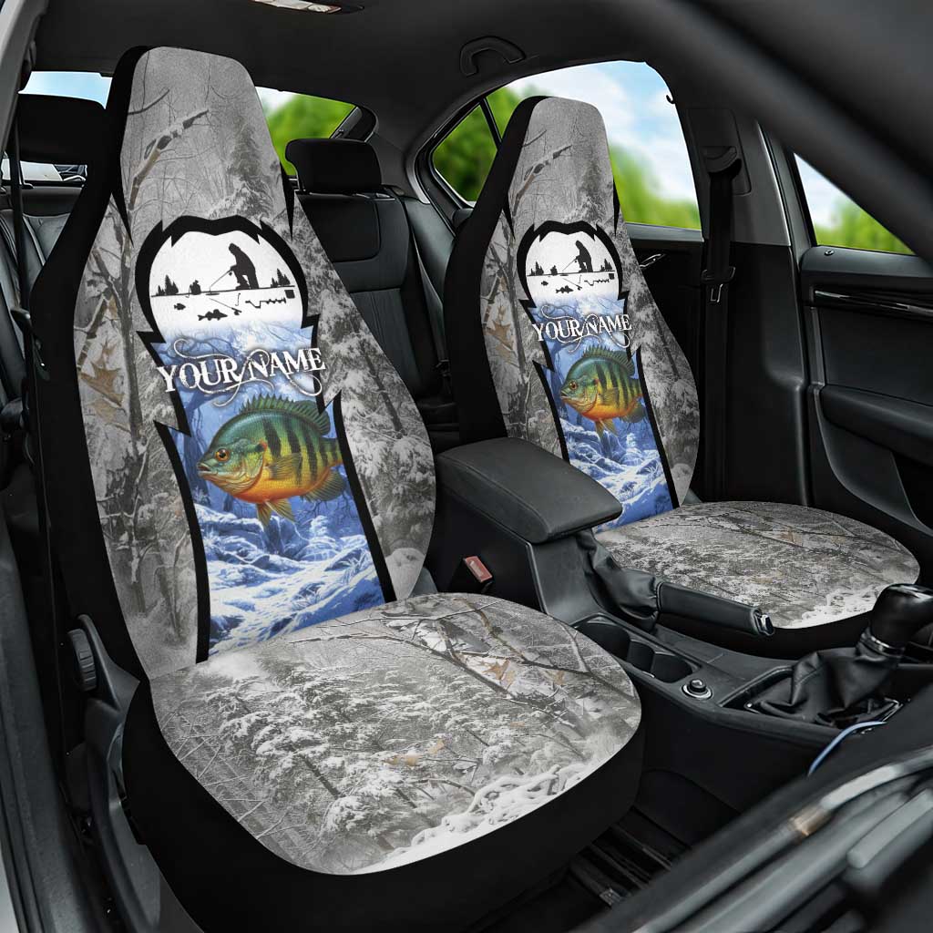 Custom Bluegill Ice Fishing Winter Camo Car Seat Cover with Snowy Forest Background Colorful Fish - Wonder Print Shop