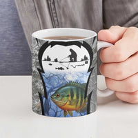 Custom Bluegill Ice Fishing Winter Camo Ceramic Mug with Snowy Forest Background Colorful Fish - Wonder Print Shop