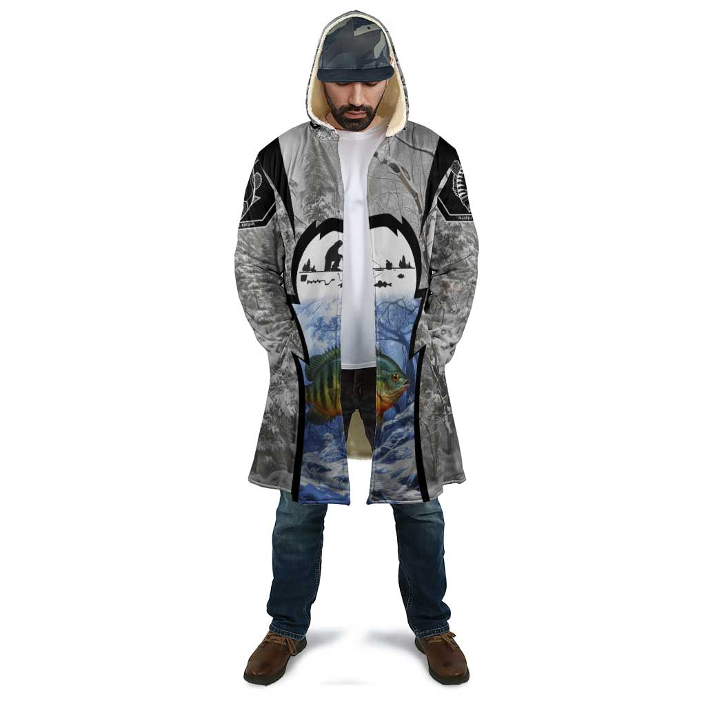 Custom Bluegill Ice Fishing Winter Camo Cloak with Snowy Forest Background Colorful Fish - Wonder Print Shop