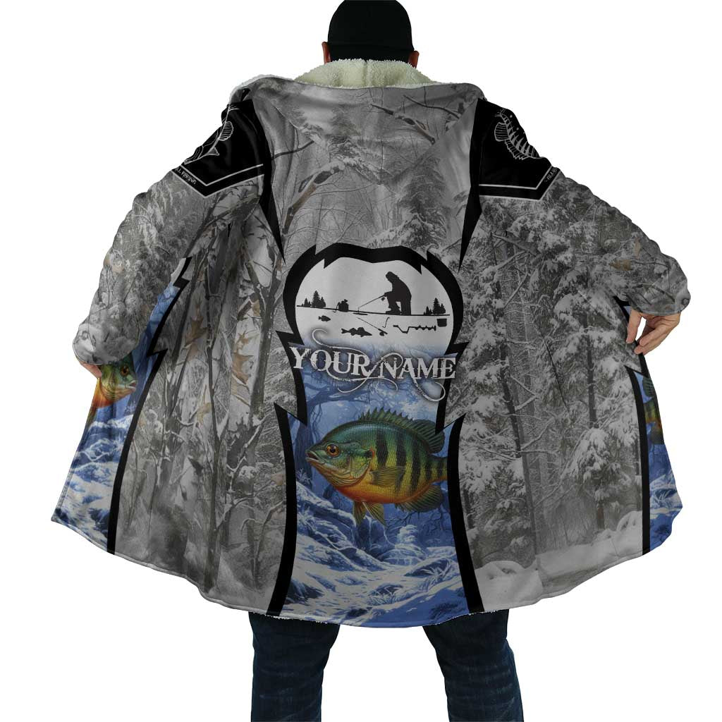 Custom Bluegill Ice Fishing Winter Camo Cloak with Snowy Forest Background Colorful Fish - Wonder Print Shop