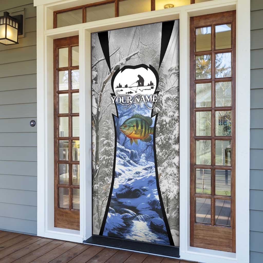 Custom Bluegill Ice Fishing Winter Camo Door Cover with Snowy Forest Background Colorful Fish - Wonder Print Shop