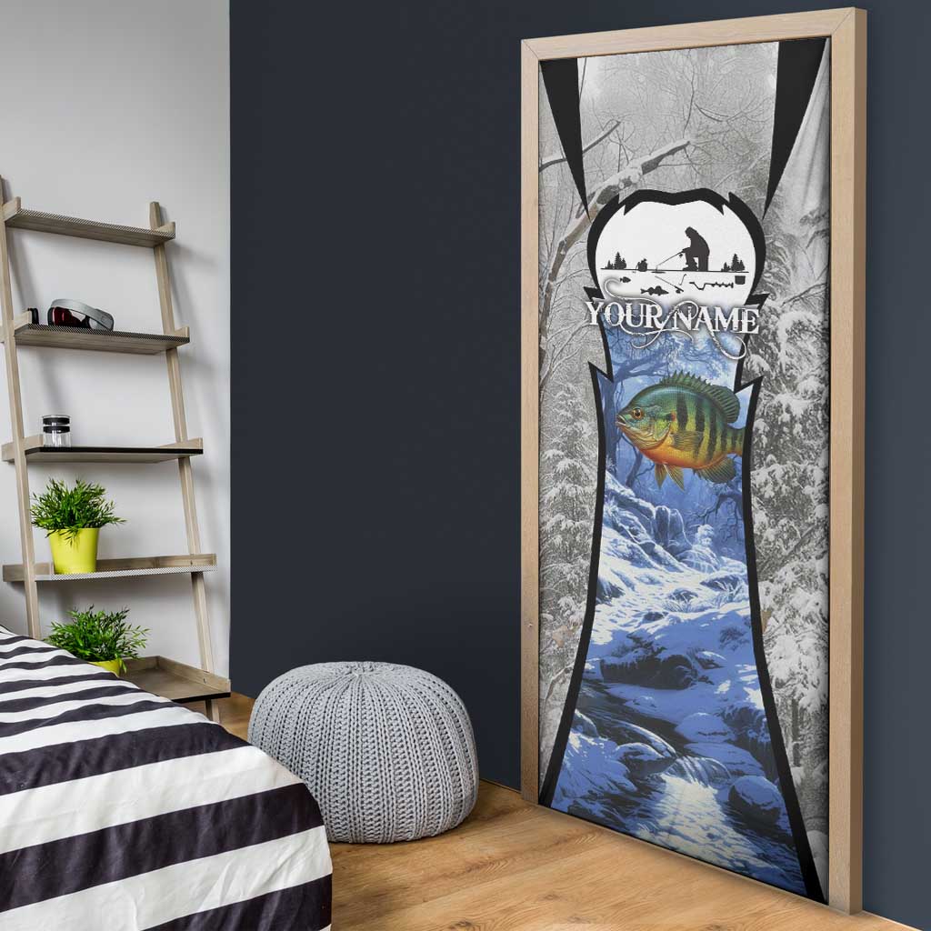Custom Bluegill Ice Fishing Winter Camo Door Cover with Snowy Forest Background Colorful Fish - Wonder Print Shop