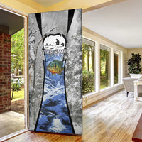 Custom Bluegill Ice Fishing Winter Camo Door Cover with Snowy Forest Background Colorful Fish - Wonder Print Shop