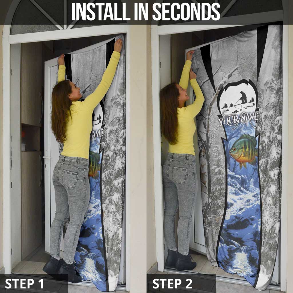 Custom Bluegill Ice Fishing Winter Camo Door Cover with Snowy Forest Background Colorful Fish - Wonder Print Shop