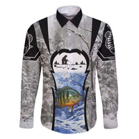 Custom Bluegill Ice Fishing Winter Camo Family Matching Long Sleeve Bodycon Dress and Hawaiian Shirt with Snowy Forest Background Colorful Fish - Wonder Print Shop
