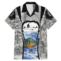 Custom Bluegill Ice Fishing Winter Camo Family Matching Mermaid Dress and Hawaiian Shirt with Snowy Forest Background Colorful Fish - Wonder Print Shop